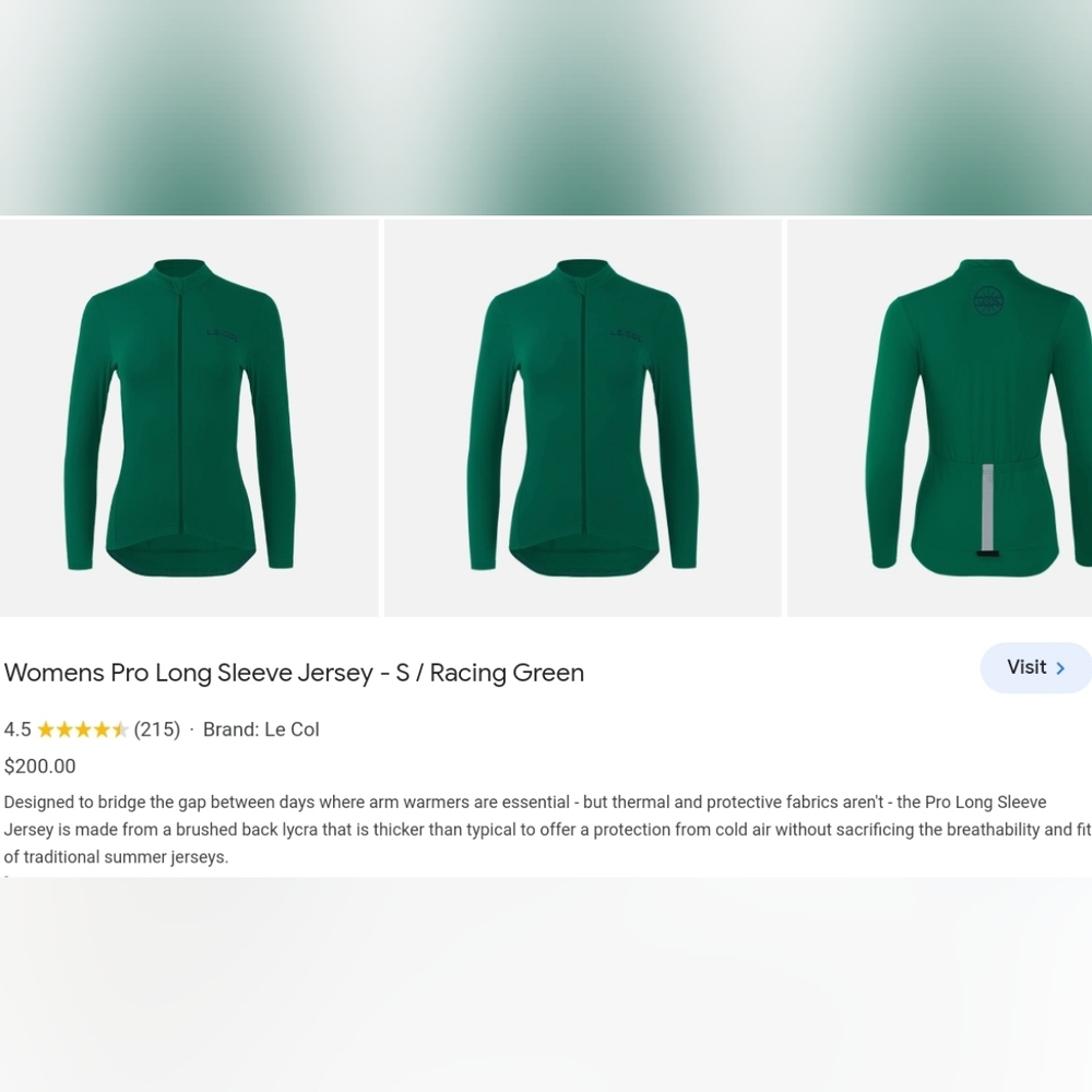 LE COL Mens  Long Sleeve Jersey (XXL, GREEN) Pre Owned